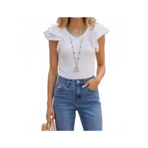 NEW GRACE + EMMA coquette ruffle sleeve bodysuit - plus in white